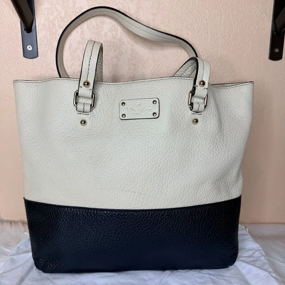 Kate Spade Blaine Grove Color Block Cream and Black Pebbled Leather Shoulder Bag